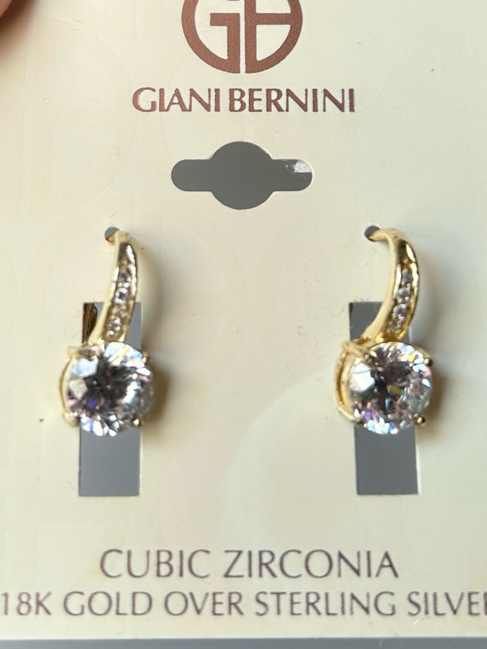 Giani Bernini Gold Tone Clear Cubic Zirconia Drop Earrings NWT